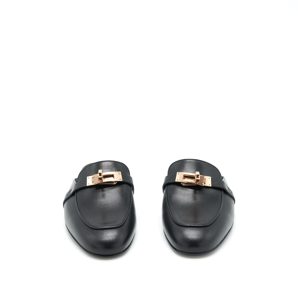 HERMES MULES BLACK GHW