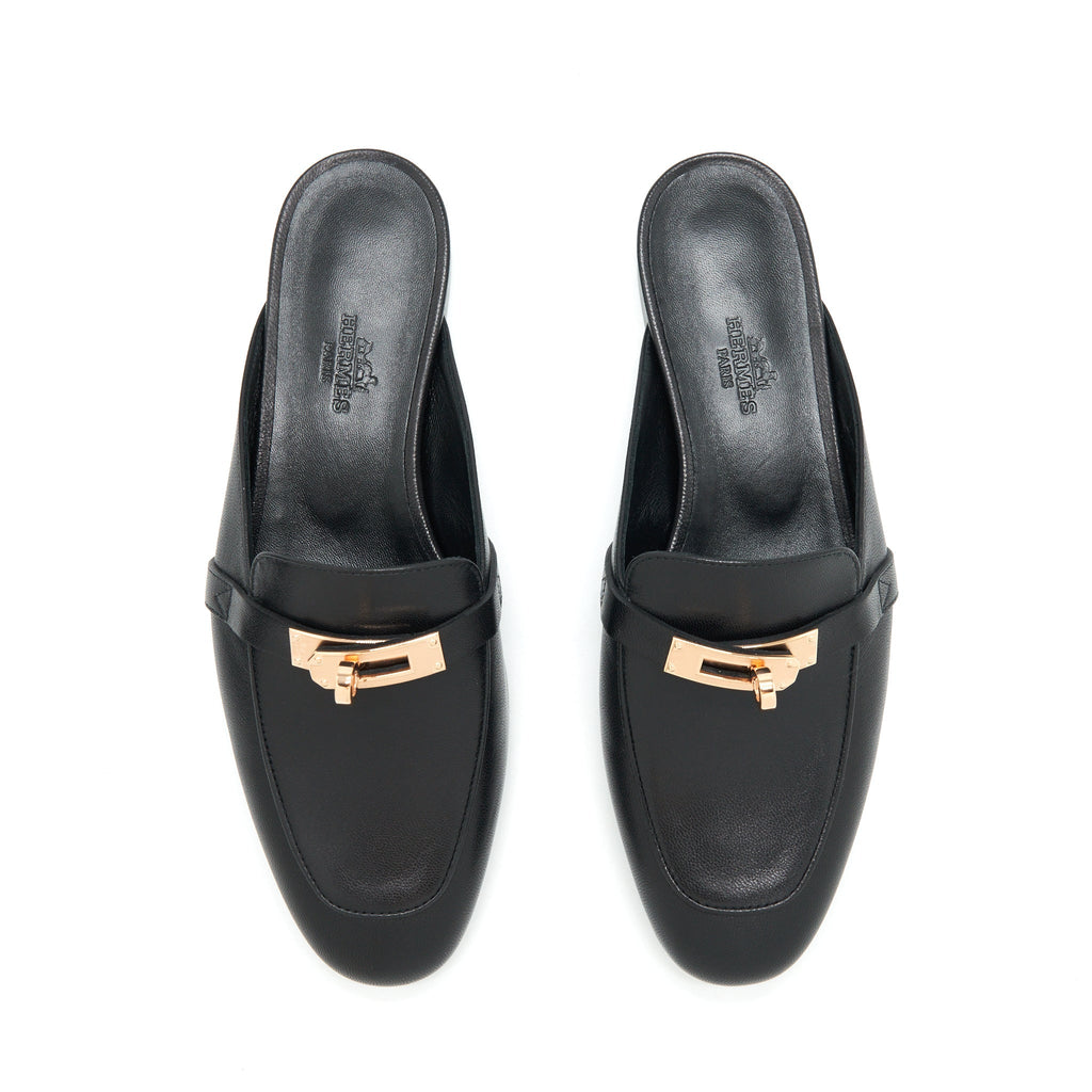 HERMES MULES BLACK GHW