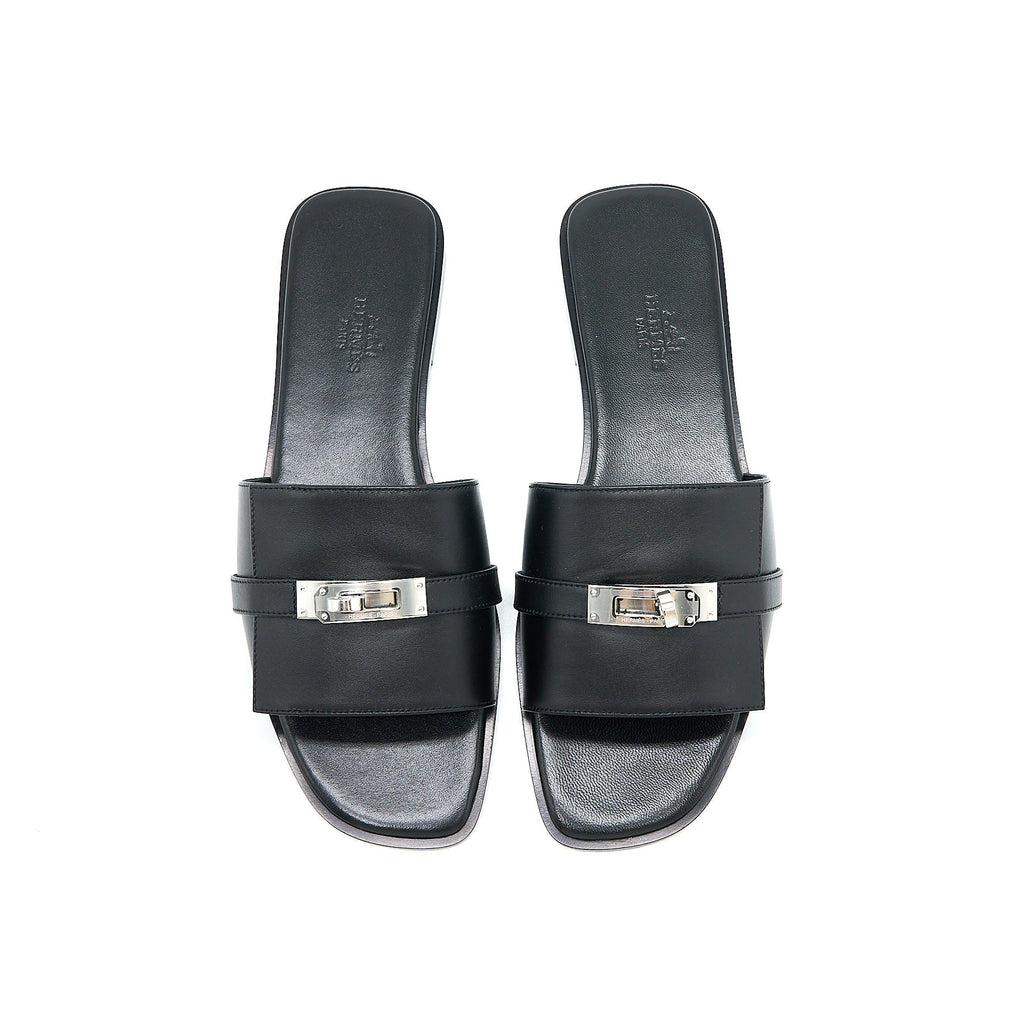 HERMES GUILIA SANDAL CALFSKIN BLACK SHW