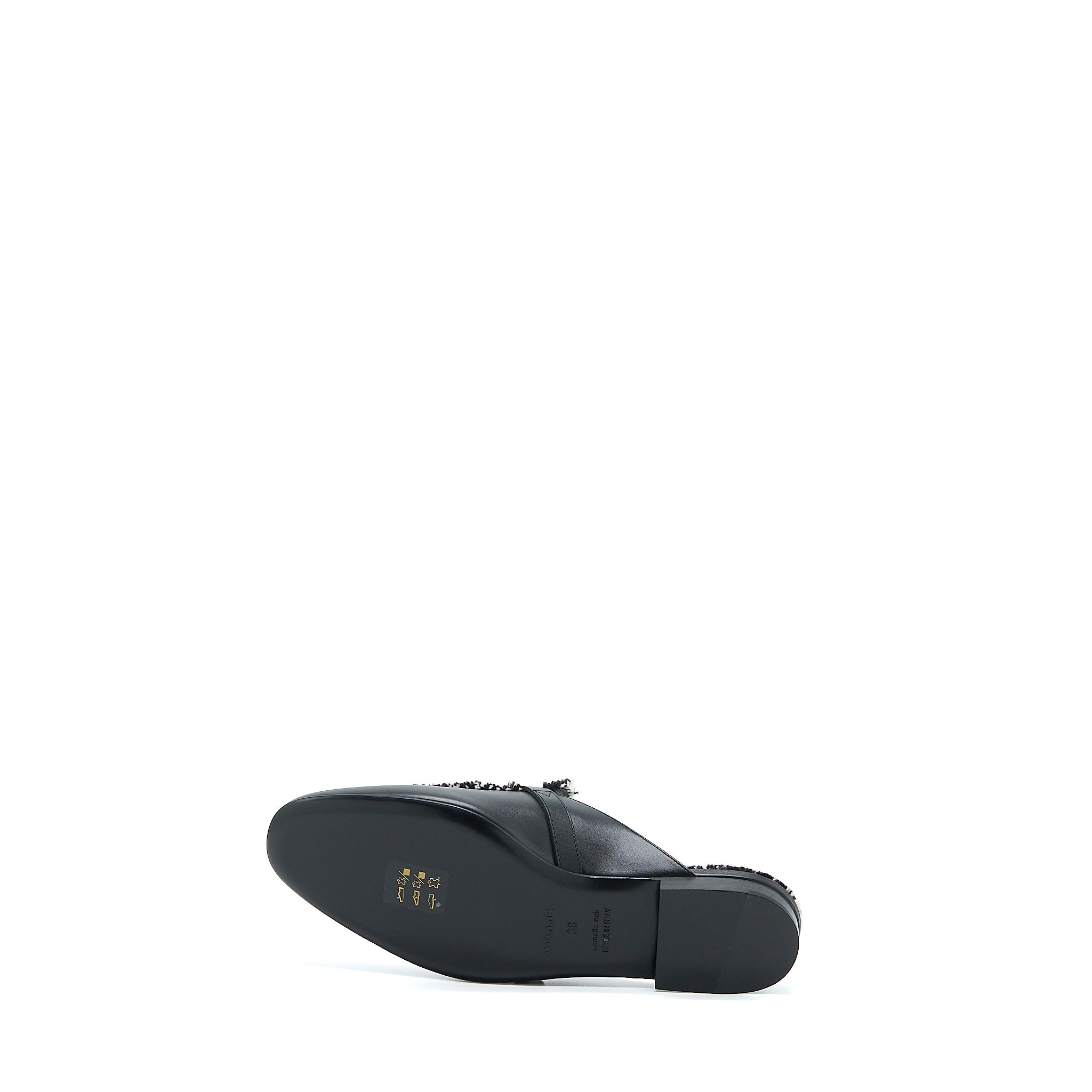 HERMES OZ MULE IN CALFSKIN/FRINGED CANVAS BLACK/BEIGE SHW