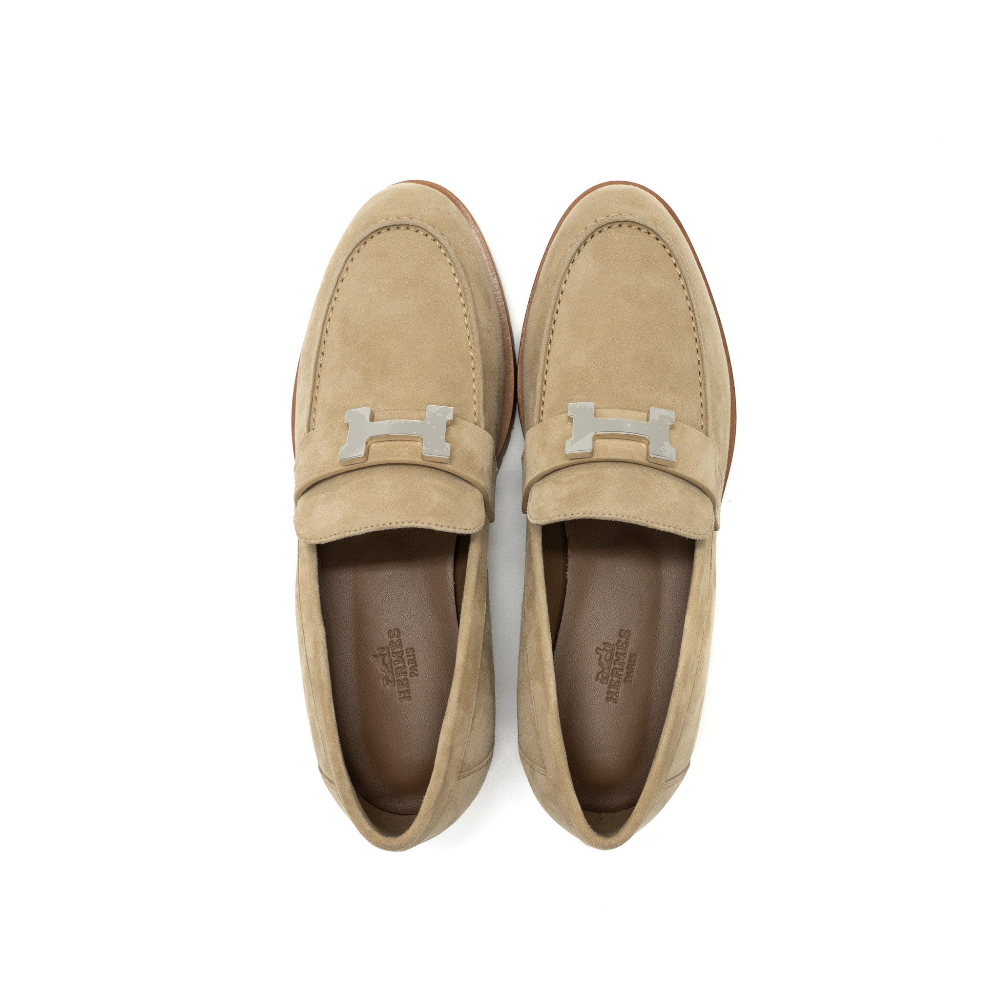 HERMES FAUBOURG LOAFER SUEDE GOATSKIN BEIGE ARGILE SHW