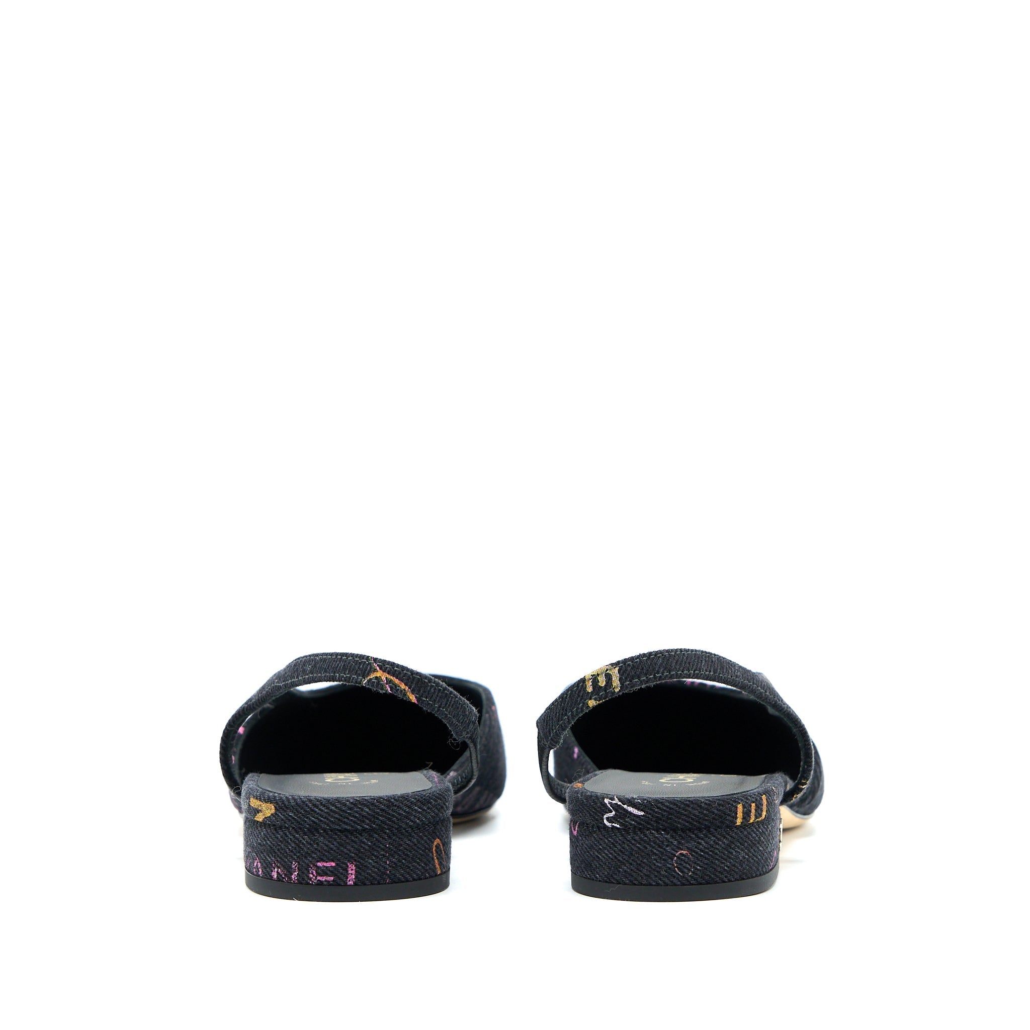 CHANEL C SLING BACK FLAP SHOES DENIM/ LEATHER BLACK