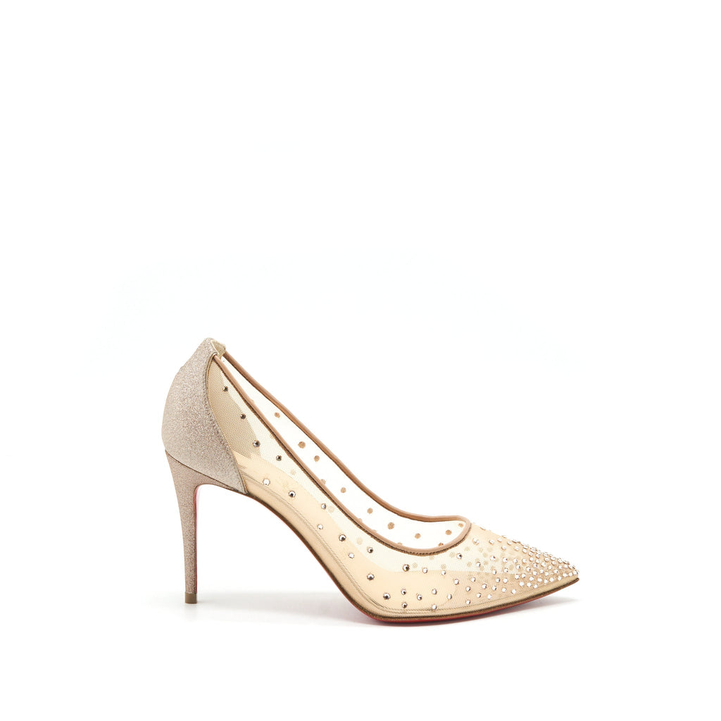 CHRISTIAN LOUBOUTIN CRYSTAL BEIGE HIGH HEEL