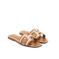 HERMES ORAN SANDALS TOILE H PLUM NOISETTE/BEIGE