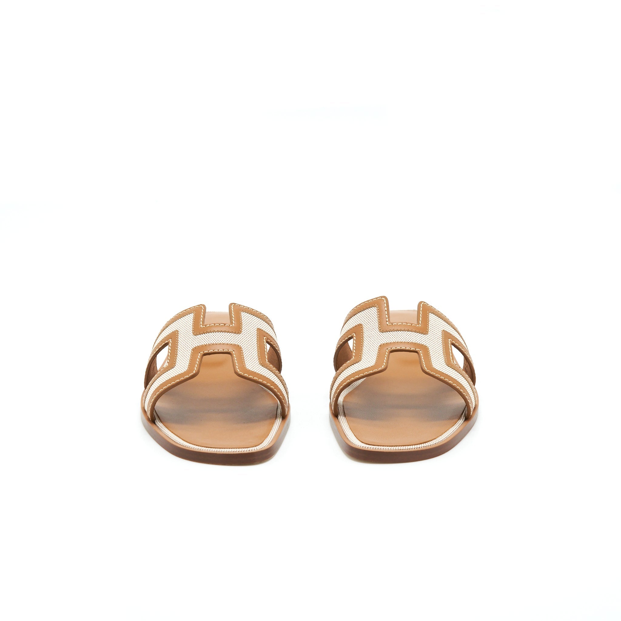 HERMES ORAN SANDALS TOILE H PLUM NOISETTE/BEIGE