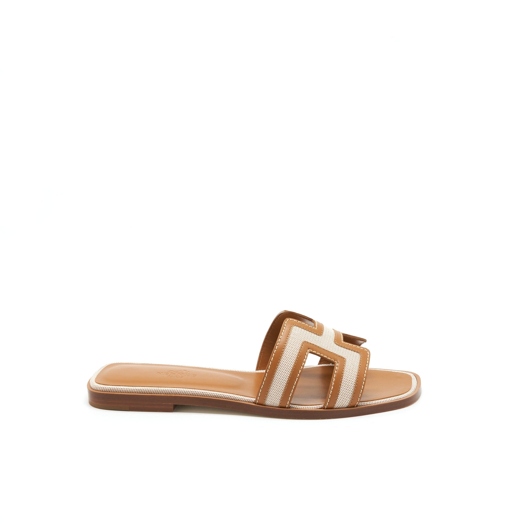 HERMES ORAN SANDALS TOILE H PLUM NOISETTE/BEIGE