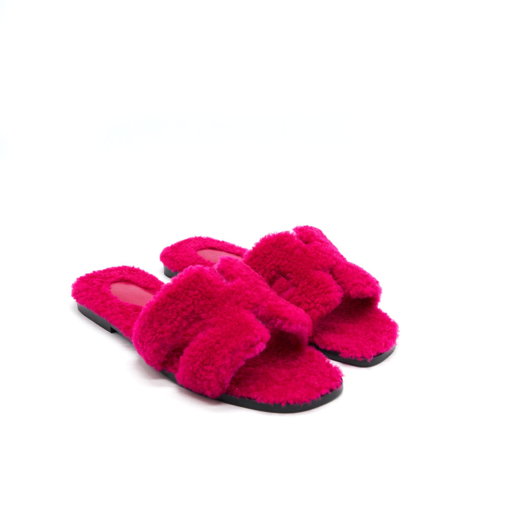 HERMES SANDALE ORAN PEAU LAINEE ROSE FUCHSIA