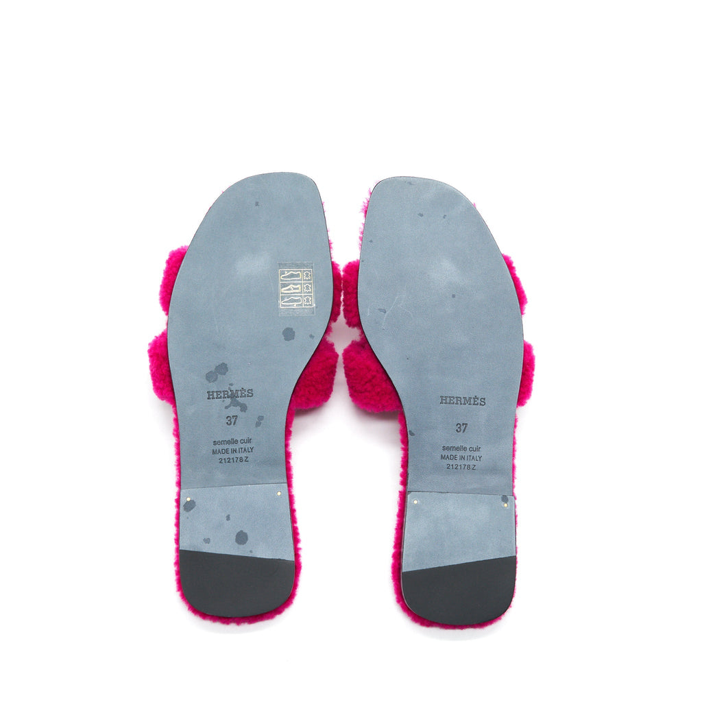 HERMES SANDALE ORAN PEAU LAINEE ROSE FUCHSIA