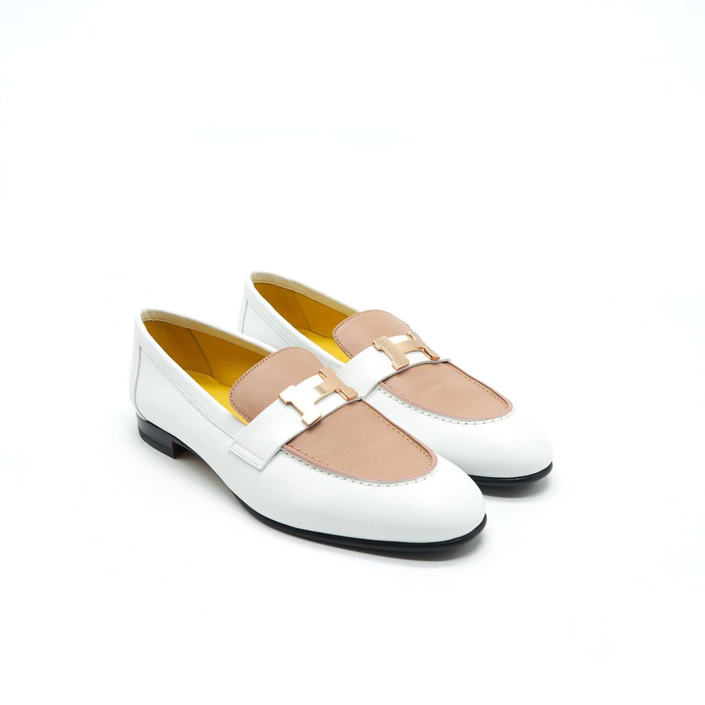 HERMES MOCASSINS PARIS BLANC/BOIS DE SANTAL