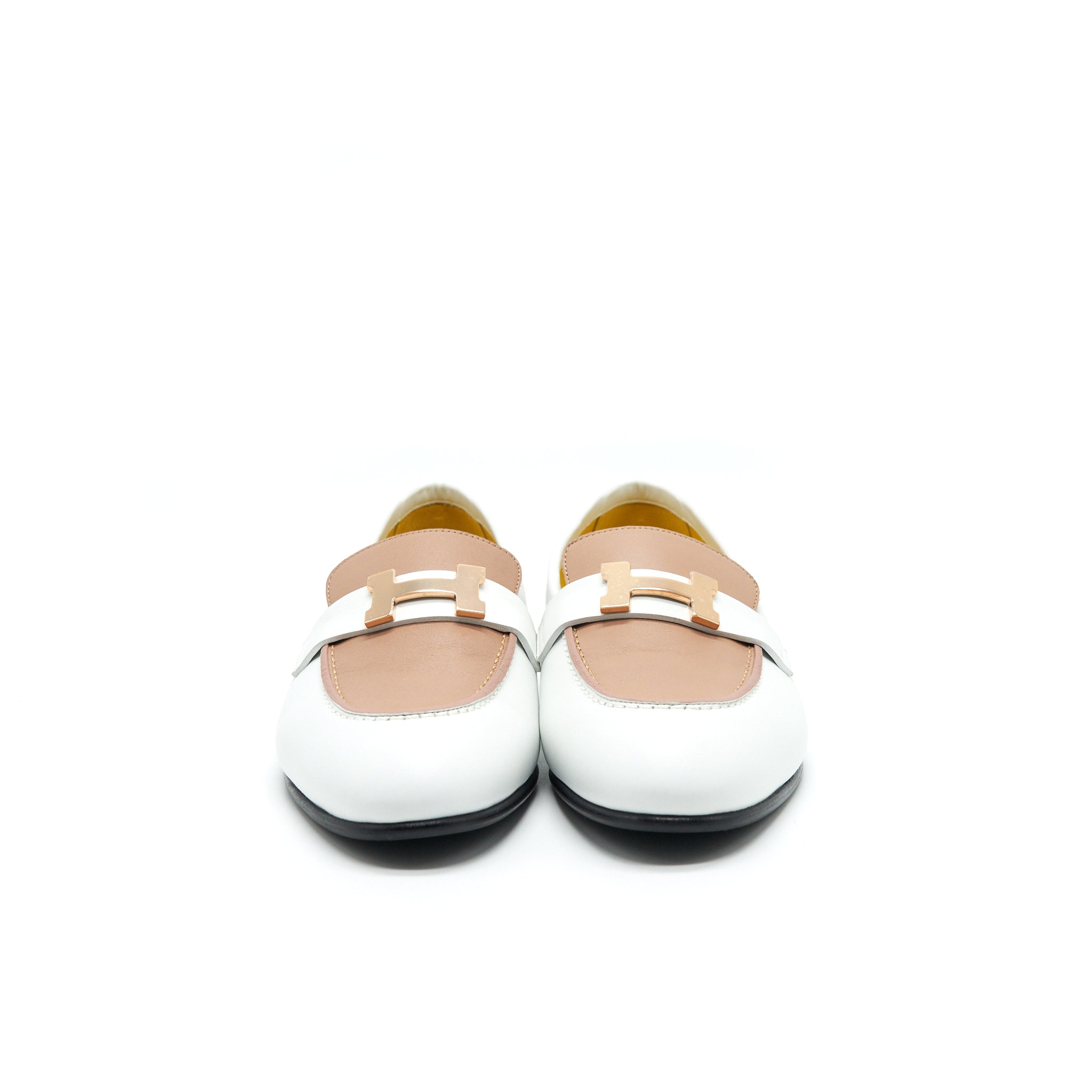HERMES MOCASSINS PARIS BLANC/BOIS DE SANTAL