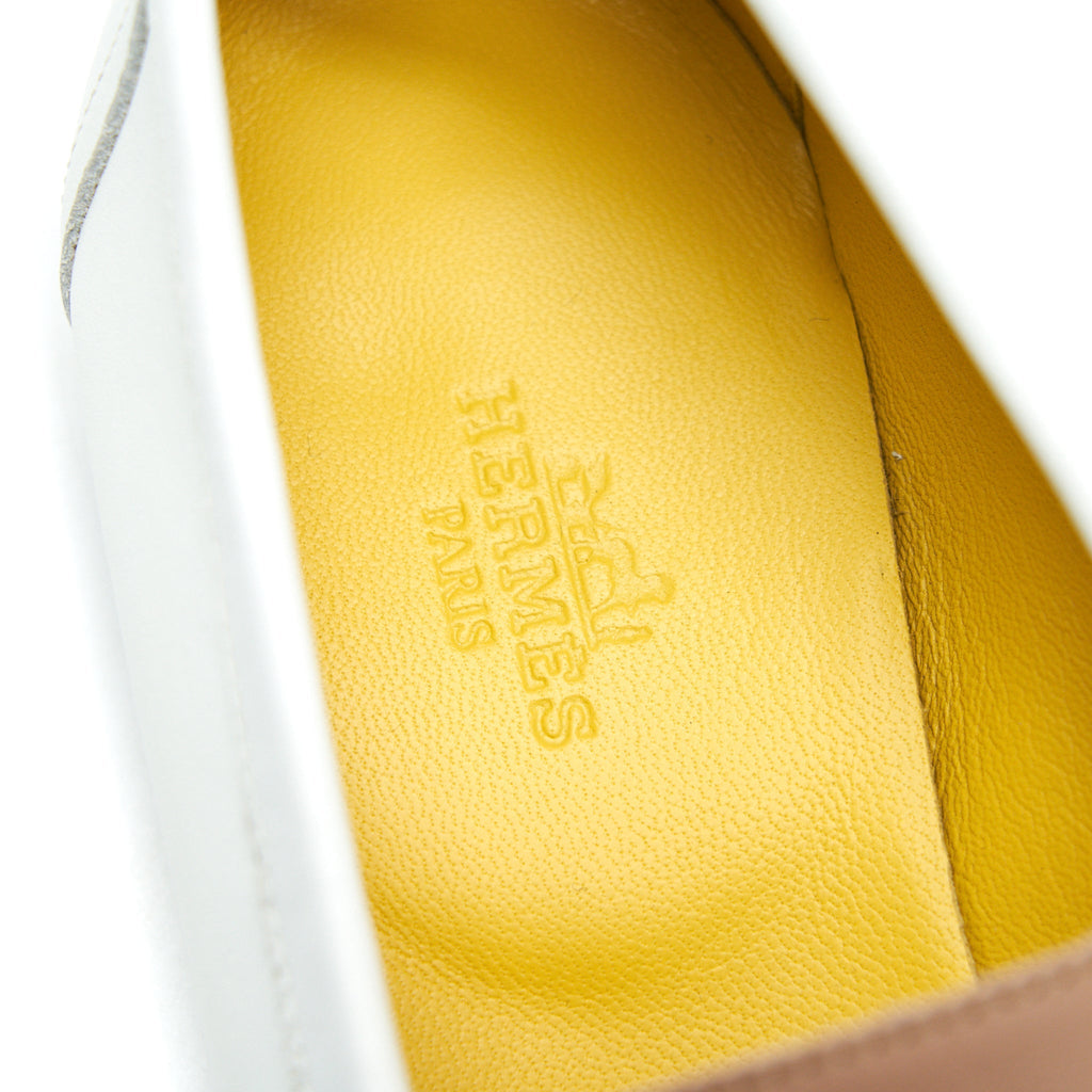 HERMES MOCASSINS PARIS BLANC/BOIS DE SANTAL