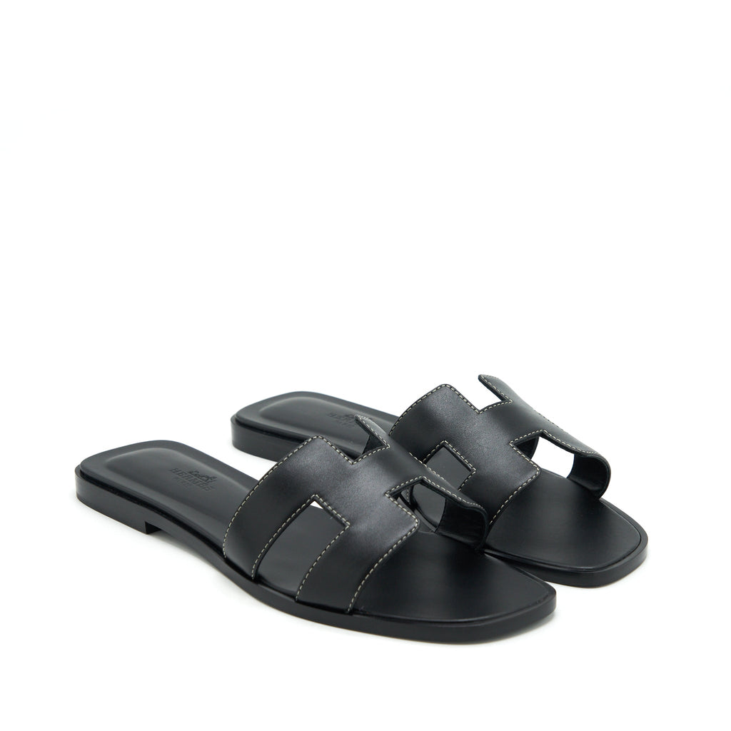 HERMES ORAN SANDAL BOX BLACK