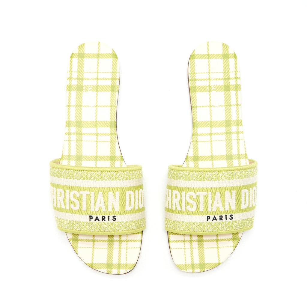 DIOR DWAY SLIDE LIME EMBROIDERED COTTON