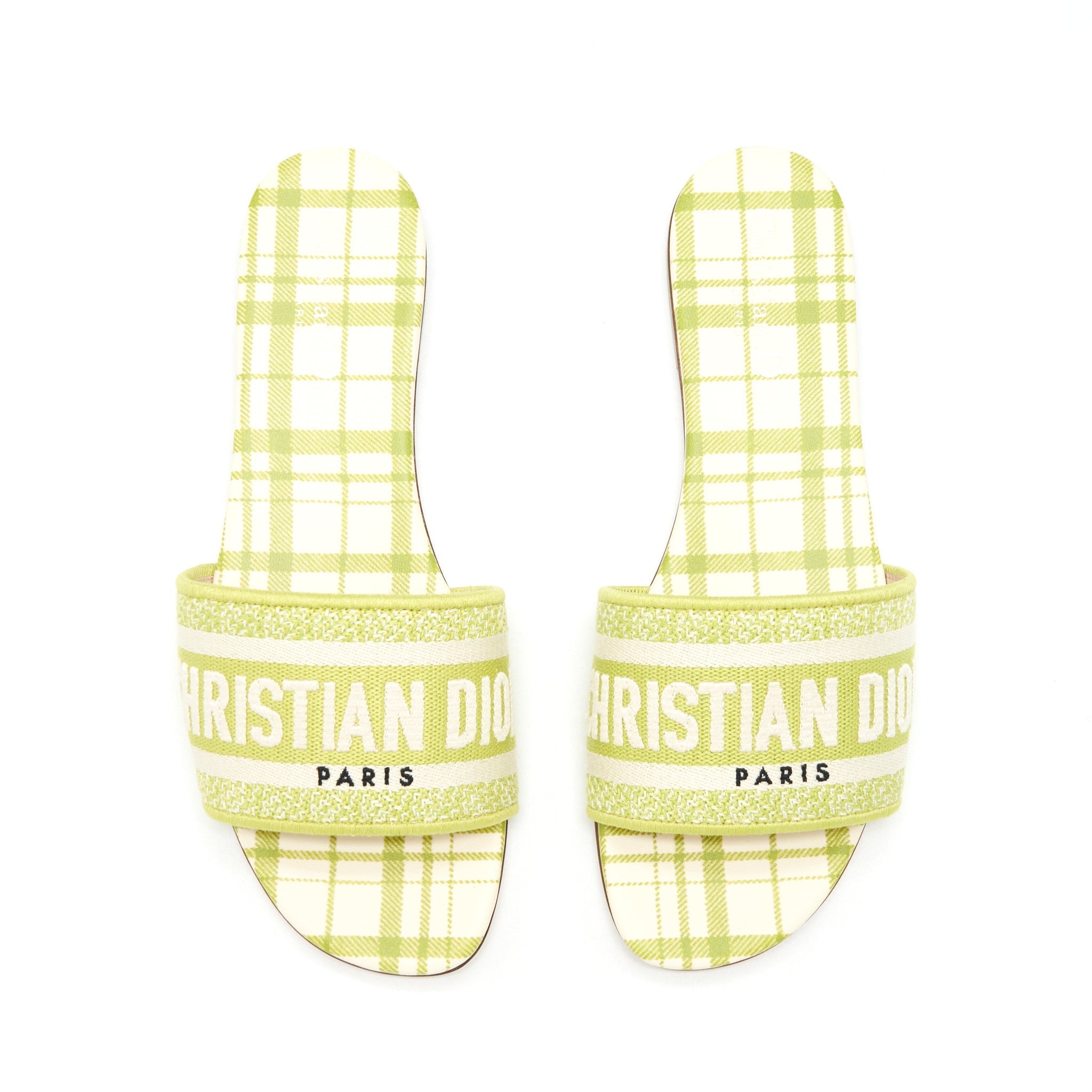 DIOR DWAY SLIDE LIME EMBROIDERED COTTON