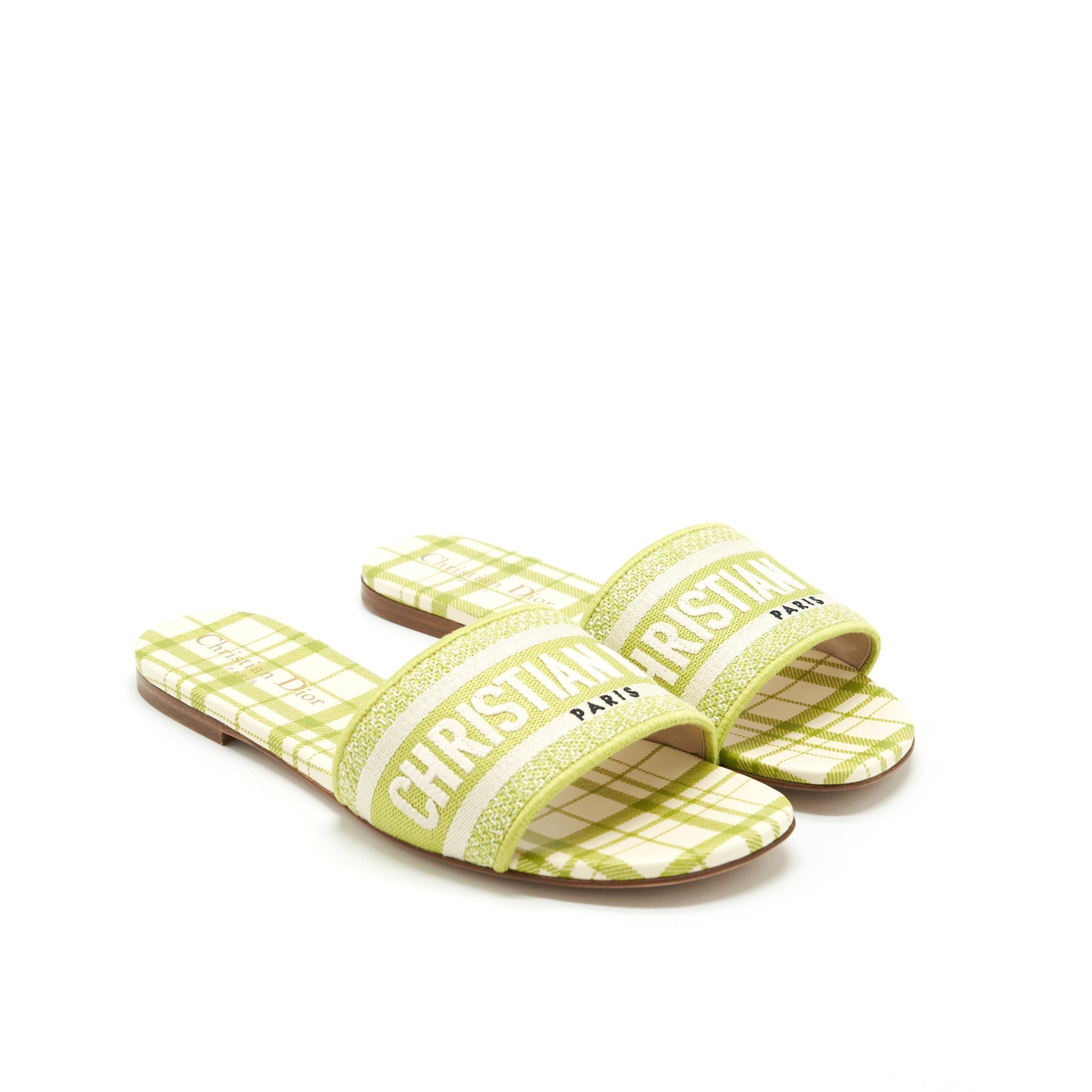 DIOR DWAY SLIDE LIME EMBROIDERED COTTON