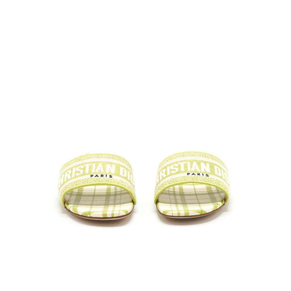 DIOR DWAY SLIDE LIME EMBROIDERED COTTON