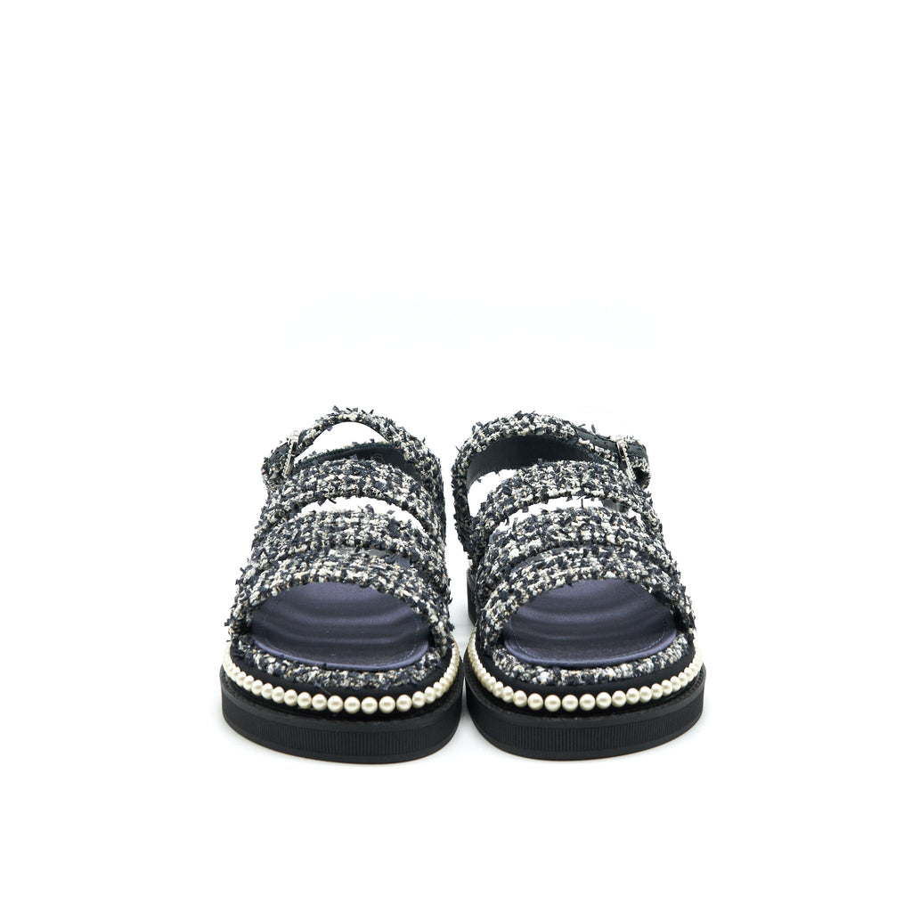 CHANEL TWEED NAVY BLUE SANDALS