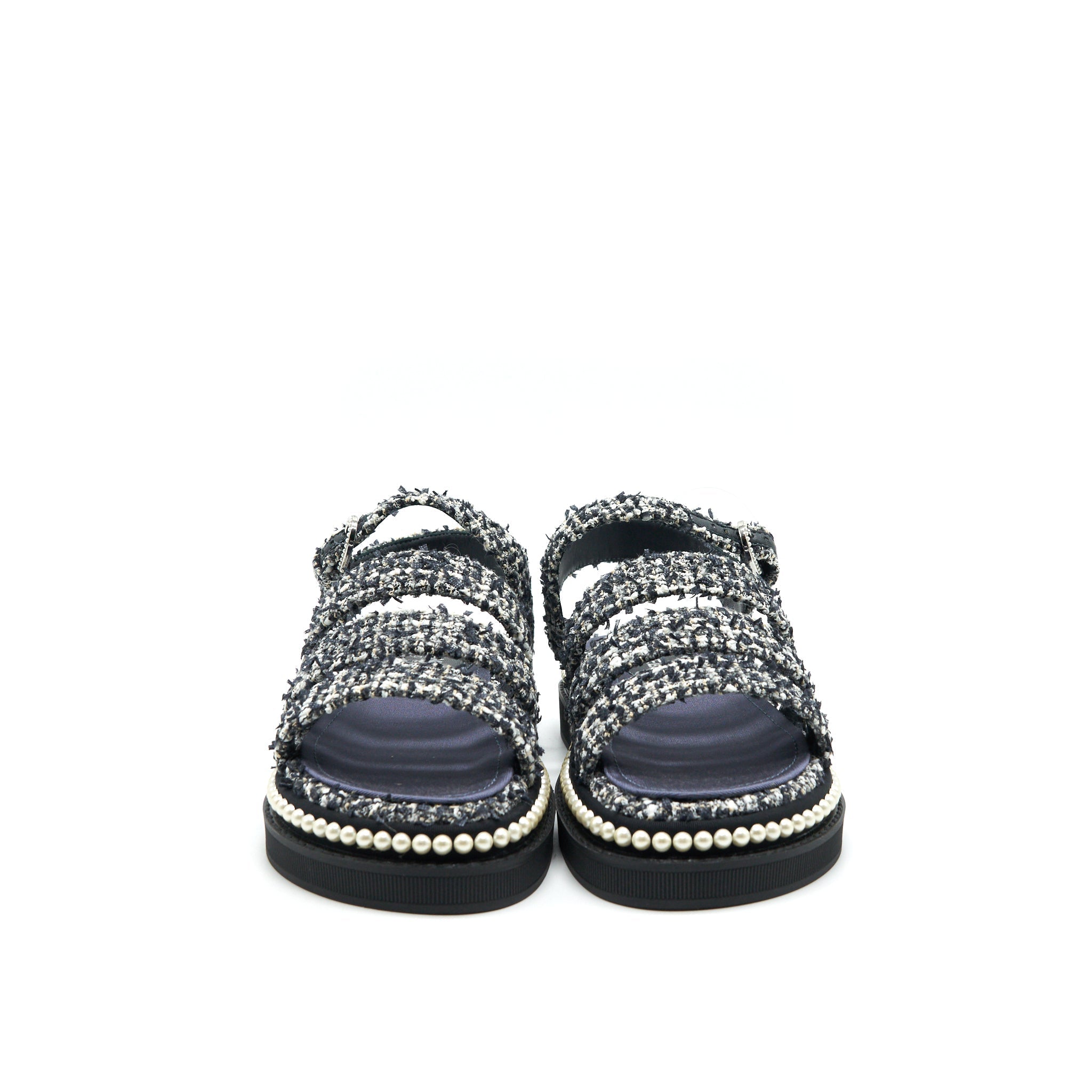 CHANEL TWEED NAVY BLUE SANDALS