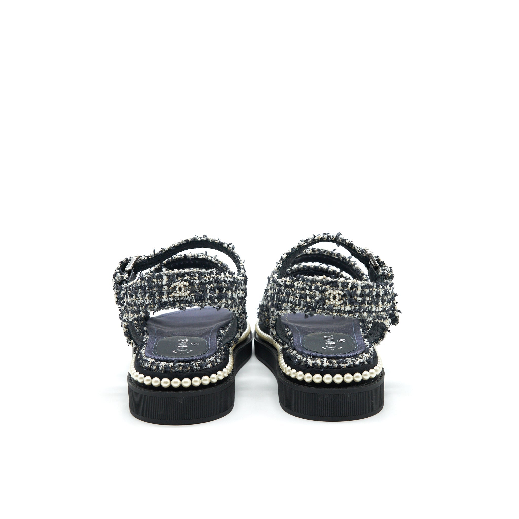 CHANEL TWEED NAVY BLUE SANDALS