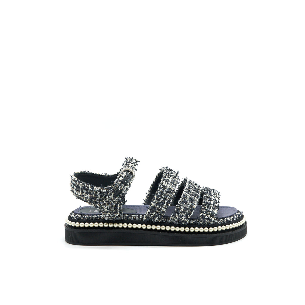 CHANEL TWEED NAVY BLUE SANDALS