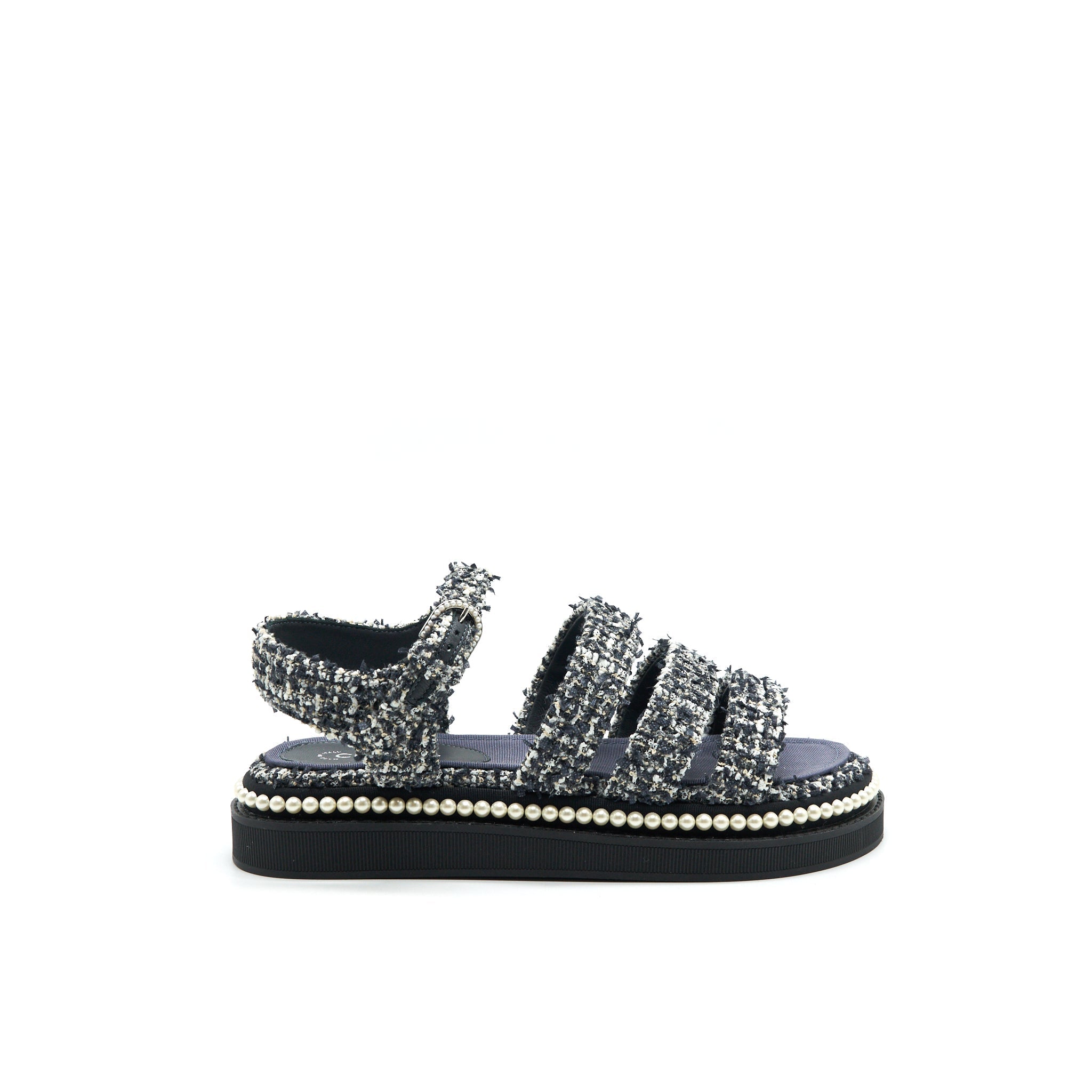 CHANEL TWEED NAVY BLUE SANDALS