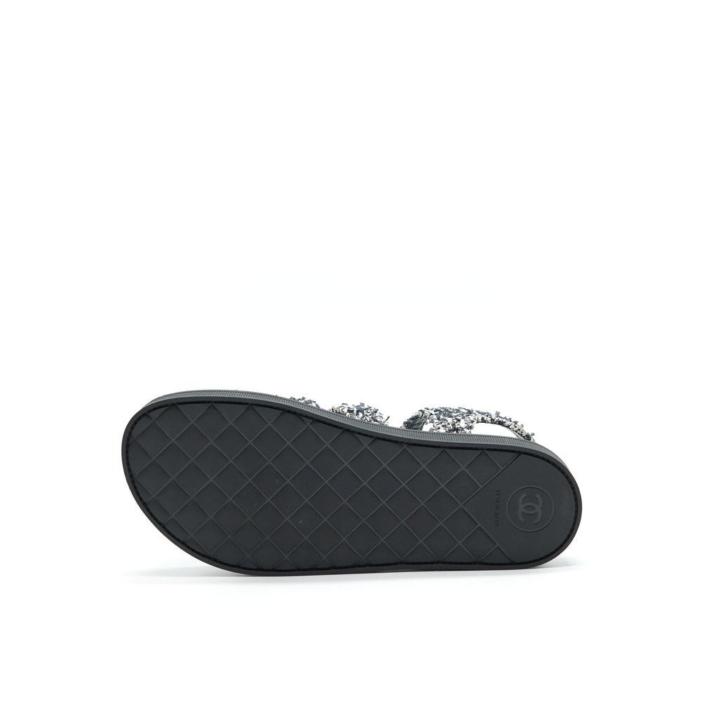 CHANEL TWEED NAVY BLUE SANDALS