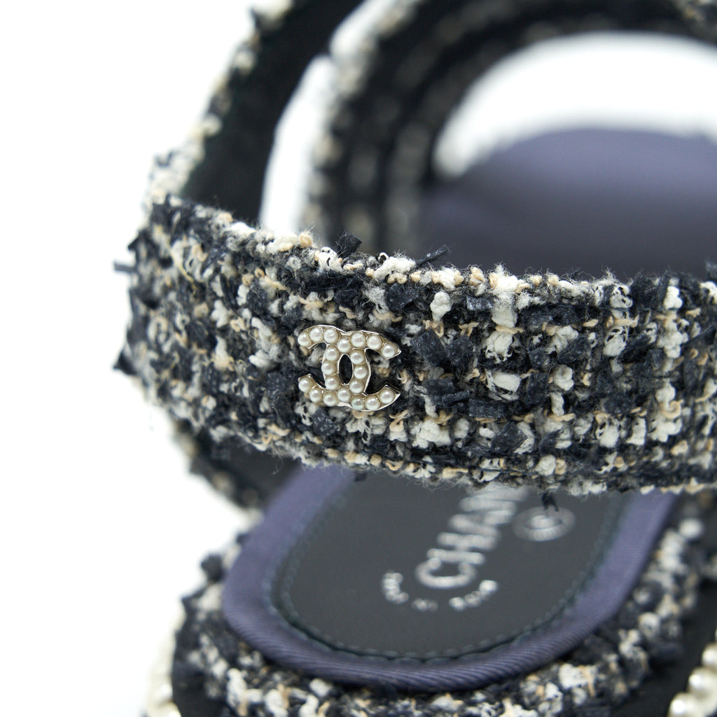 CHANEL TWEED NAVY BLUE SANDALS