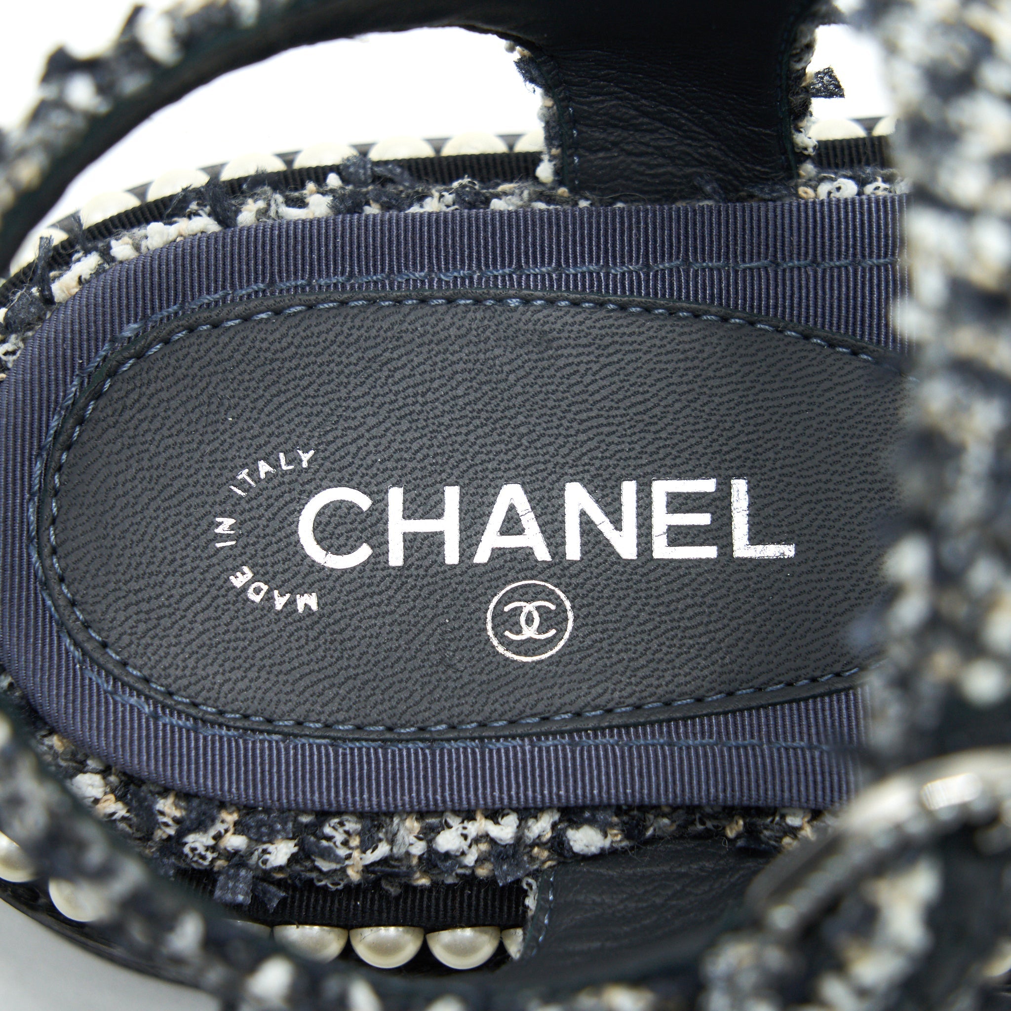 CHANEL TWEED NAVY BLUE SANDALS