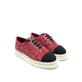 CHANEL TWEED LACE-UP PEARLS FLATS SHOES