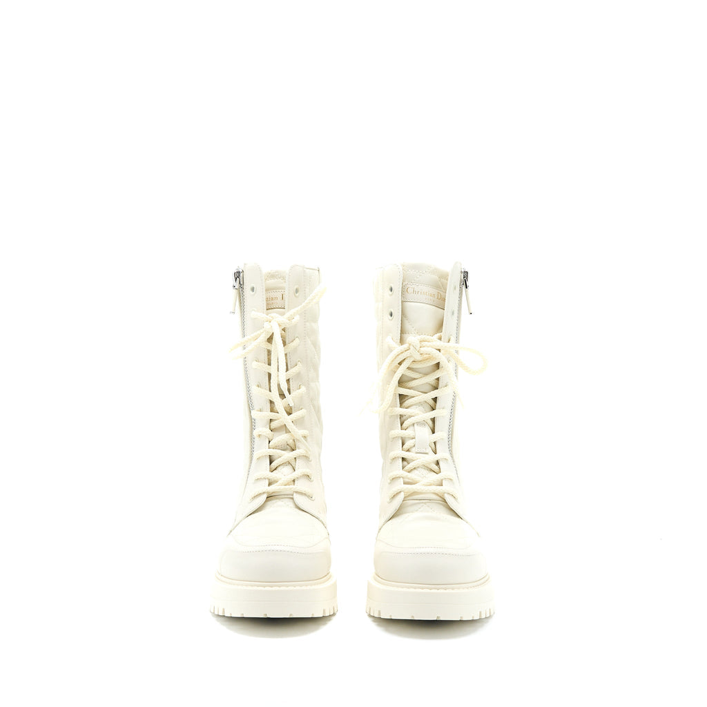DIOR D-LEADER ANKLE BOOT QUILTED CANNAGE CALFSKIN WHITE SHW
