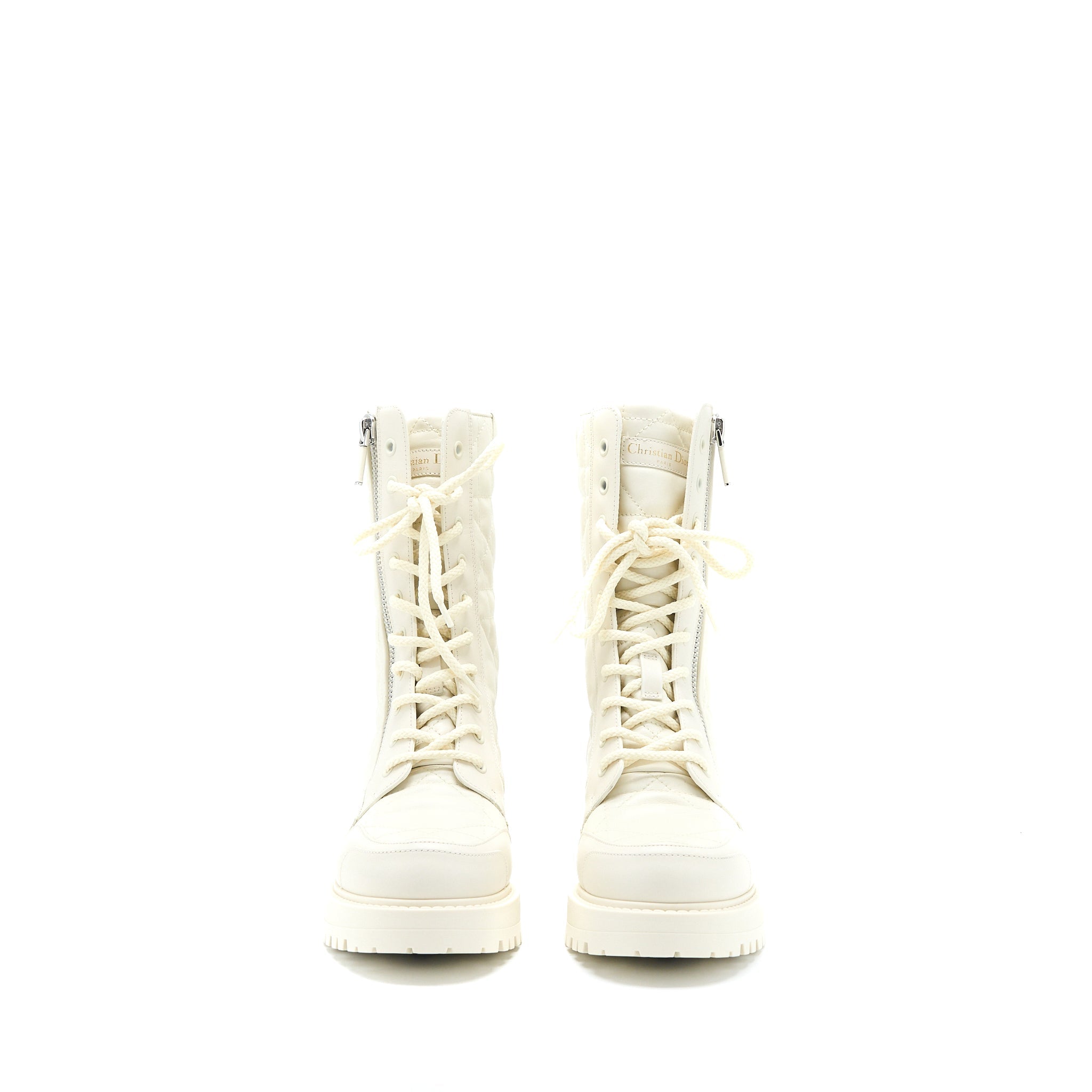 DIOR D-LEADER ANKLE BOOT QUILTED CANNAGE CALFSKIN WHITE SHW