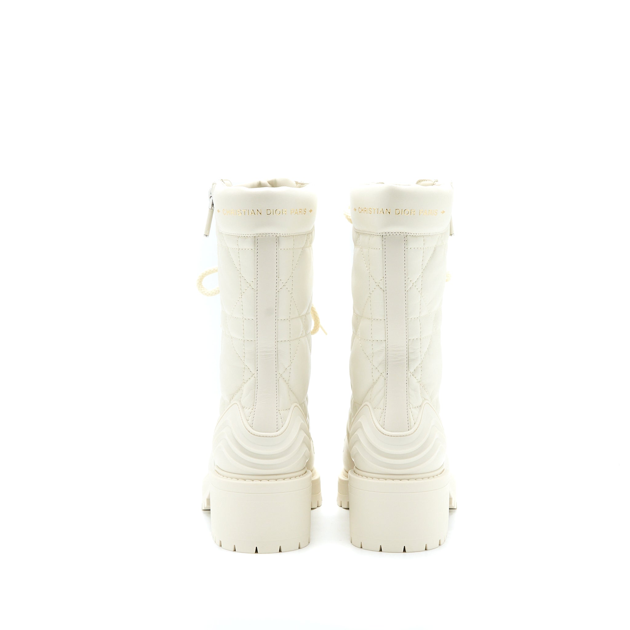 DIOR D-LEADER ANKLE BOOT QUILTED CANNAGE CALFSKIN WHITE SHW