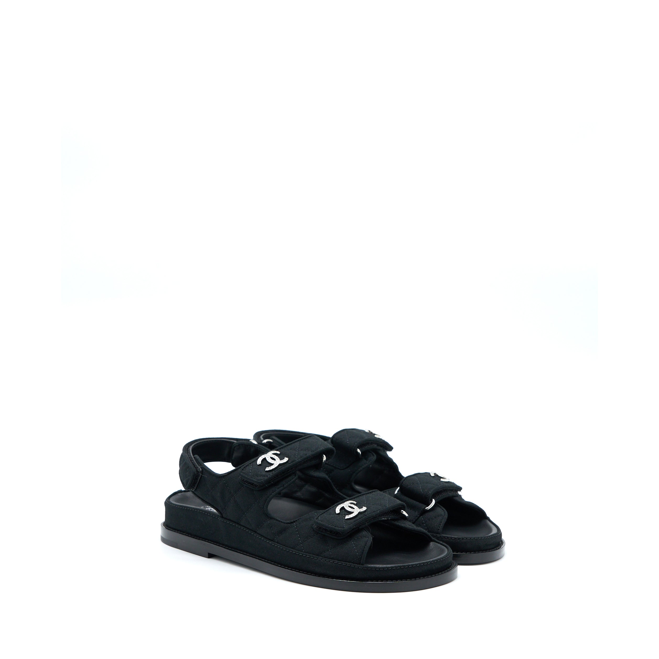 CHANEL DAD SANDALS WITH CRYSTAL LOGO BLACK/MULTICOLOURED