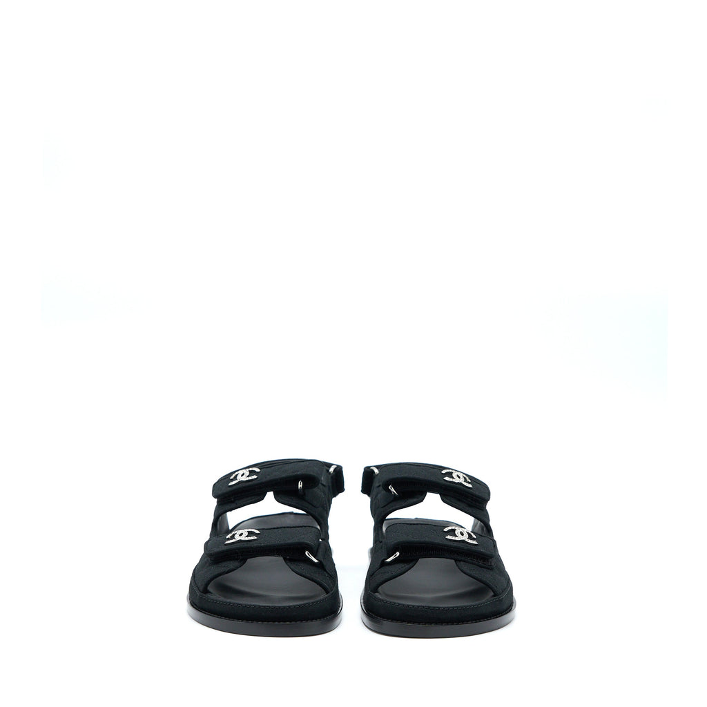 CHANEL DAD SANDALS WITH CRYSTAL LOGO BLACK/MULTICOLOURED
