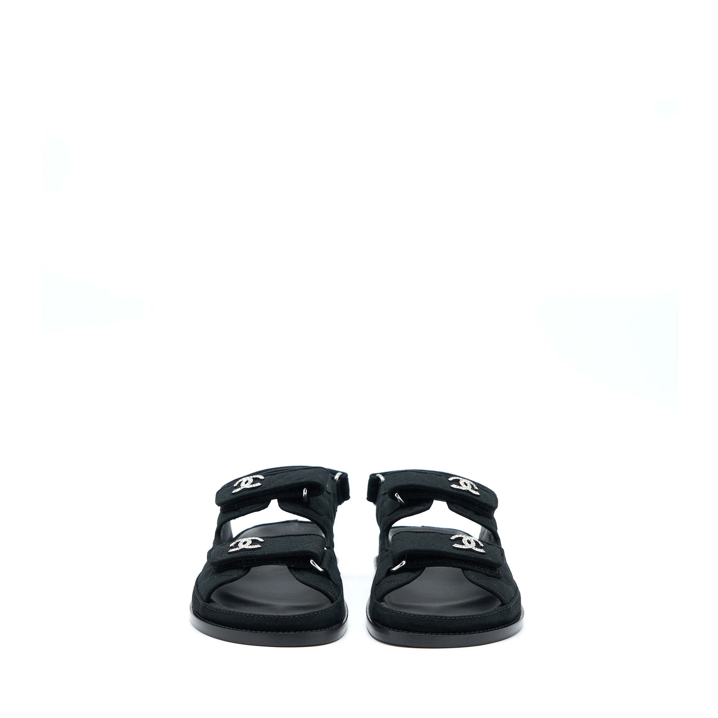 CHANEL DAD SANDALS WITH CRYSTAL LOGO BLACK/MULTICOLOURED