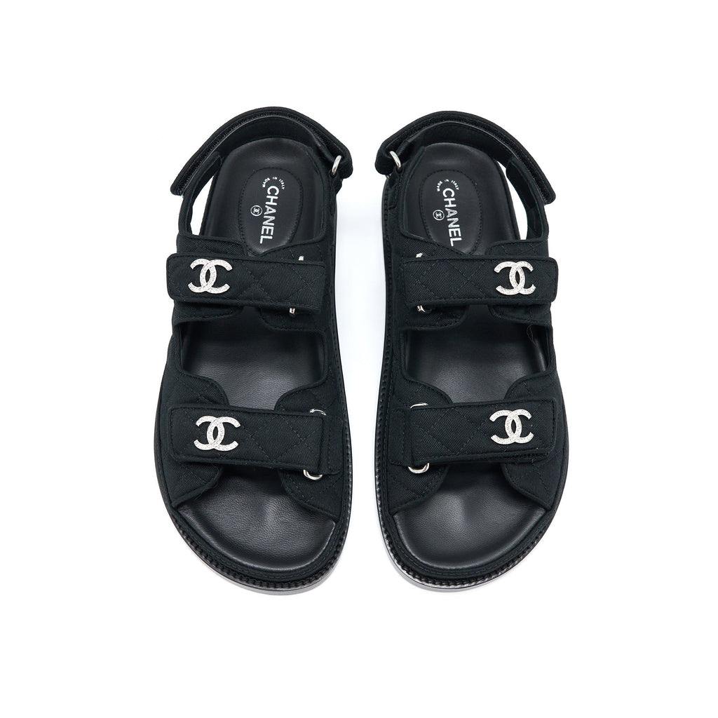 CHANEL DAD SANDALS WITH CRYSTAL LOGO BLACK/MULTICOLOURED