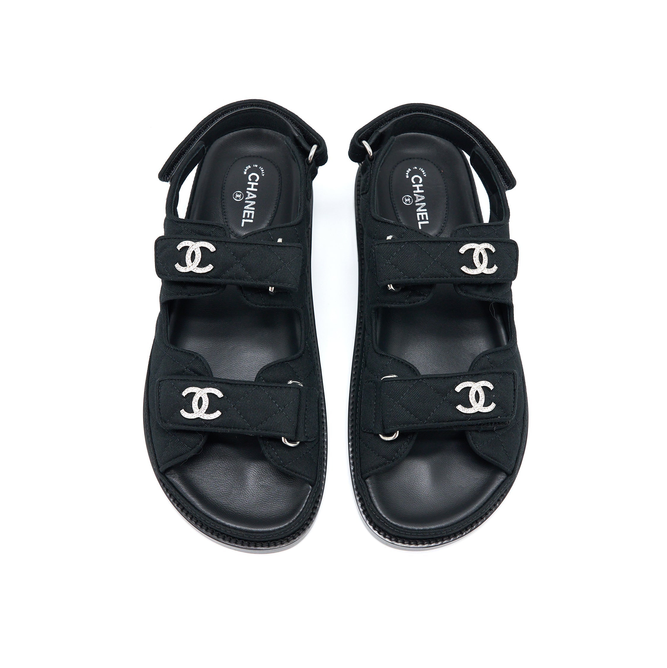 CHANEL DAD SANDALS WITH CRYSTAL LOGO BLACK/MULTICOLOURED