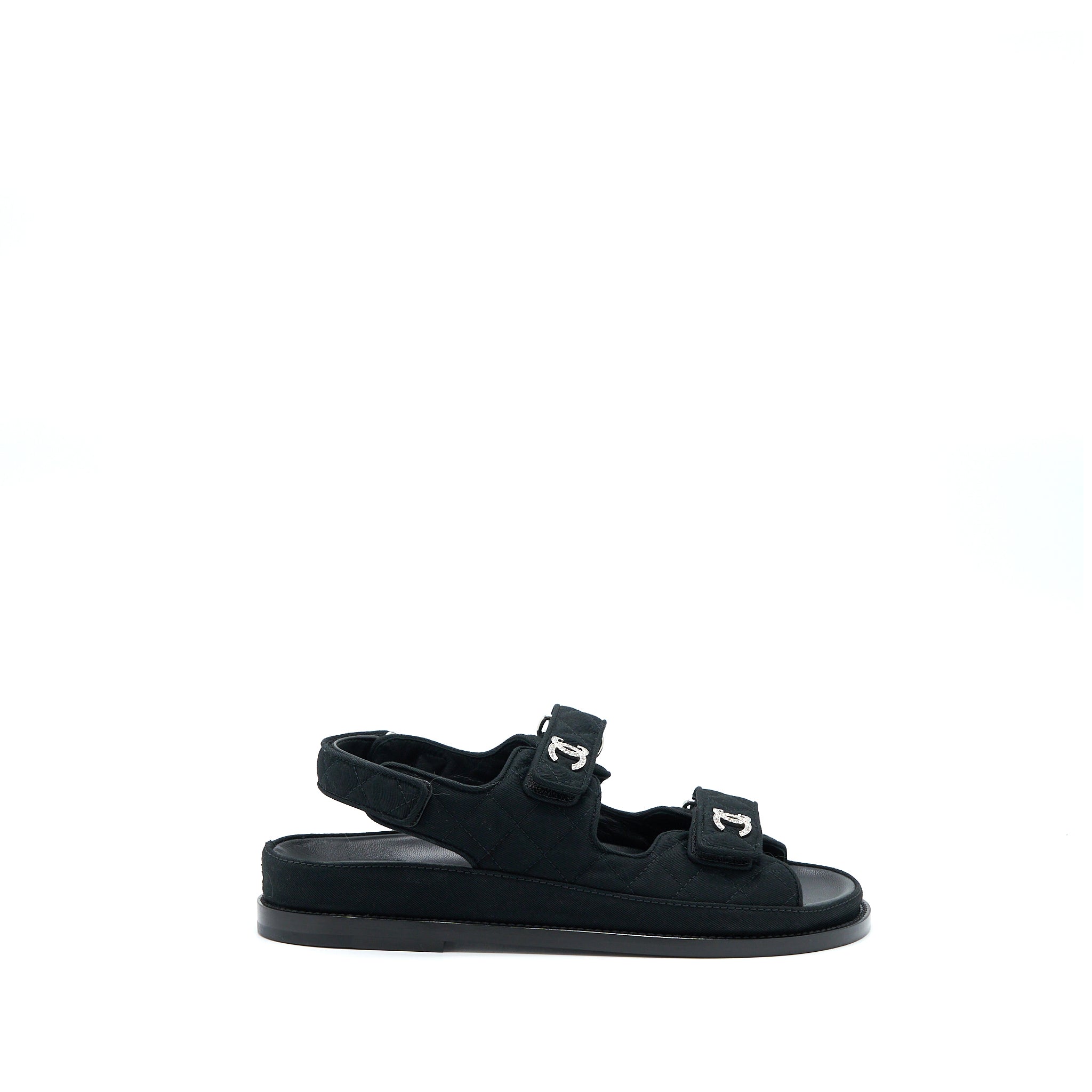 CHANEL DAD SANDALS WITH CRYSTAL LOGO BLACK/MULTICOLOURED