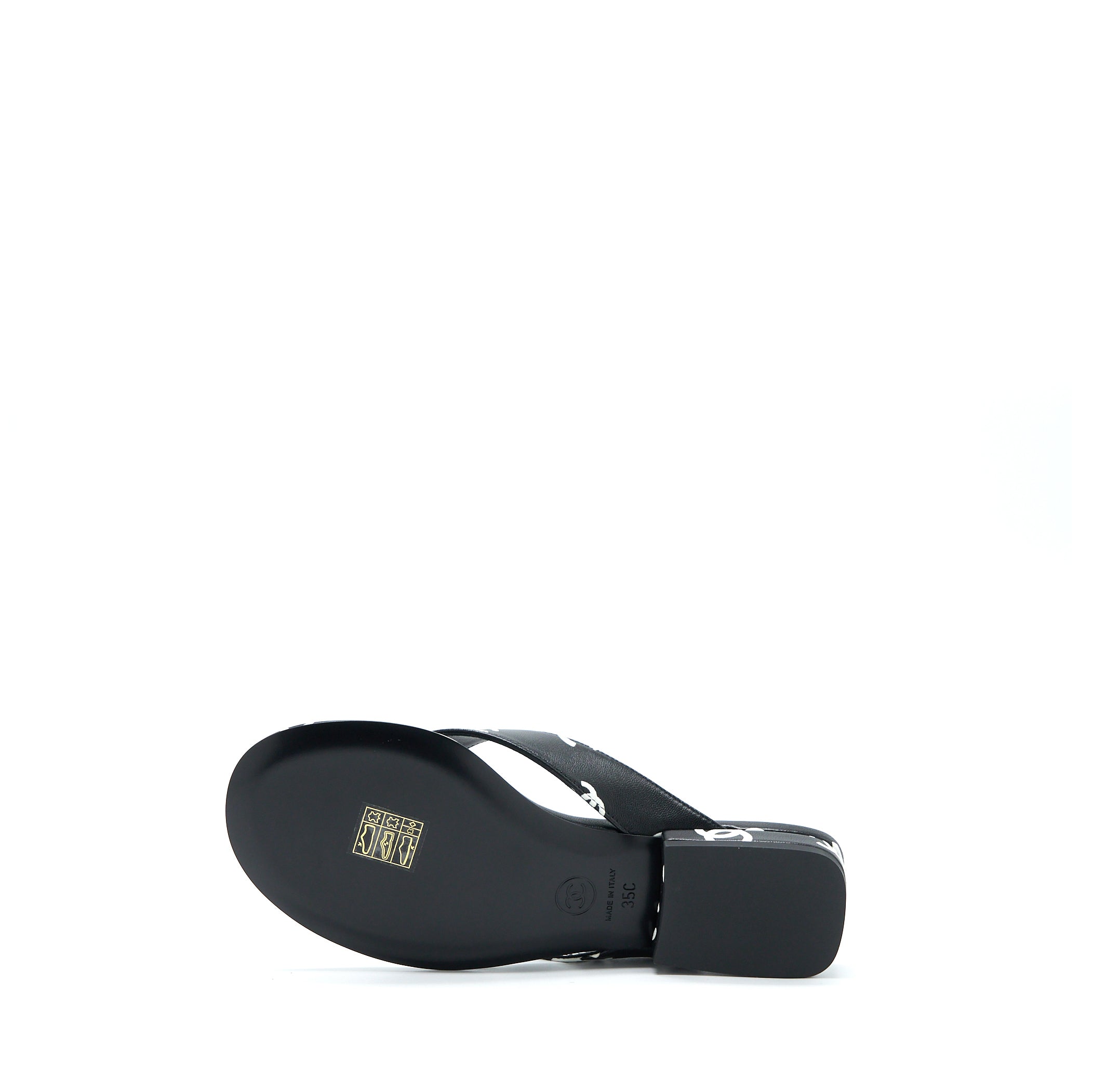 CHANEL 22S CC LOGO FLIP FLOPS PRINTED LAMBSKIN BLACK/WHITE