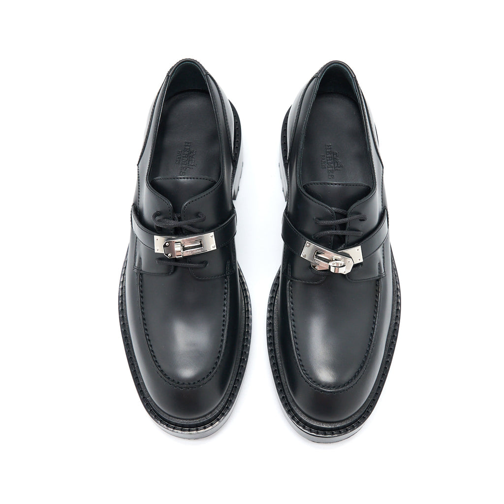 HERMES RICHELIEU DERBY FIRST LOAFER CALFSKIN GLACE BLACK SHW