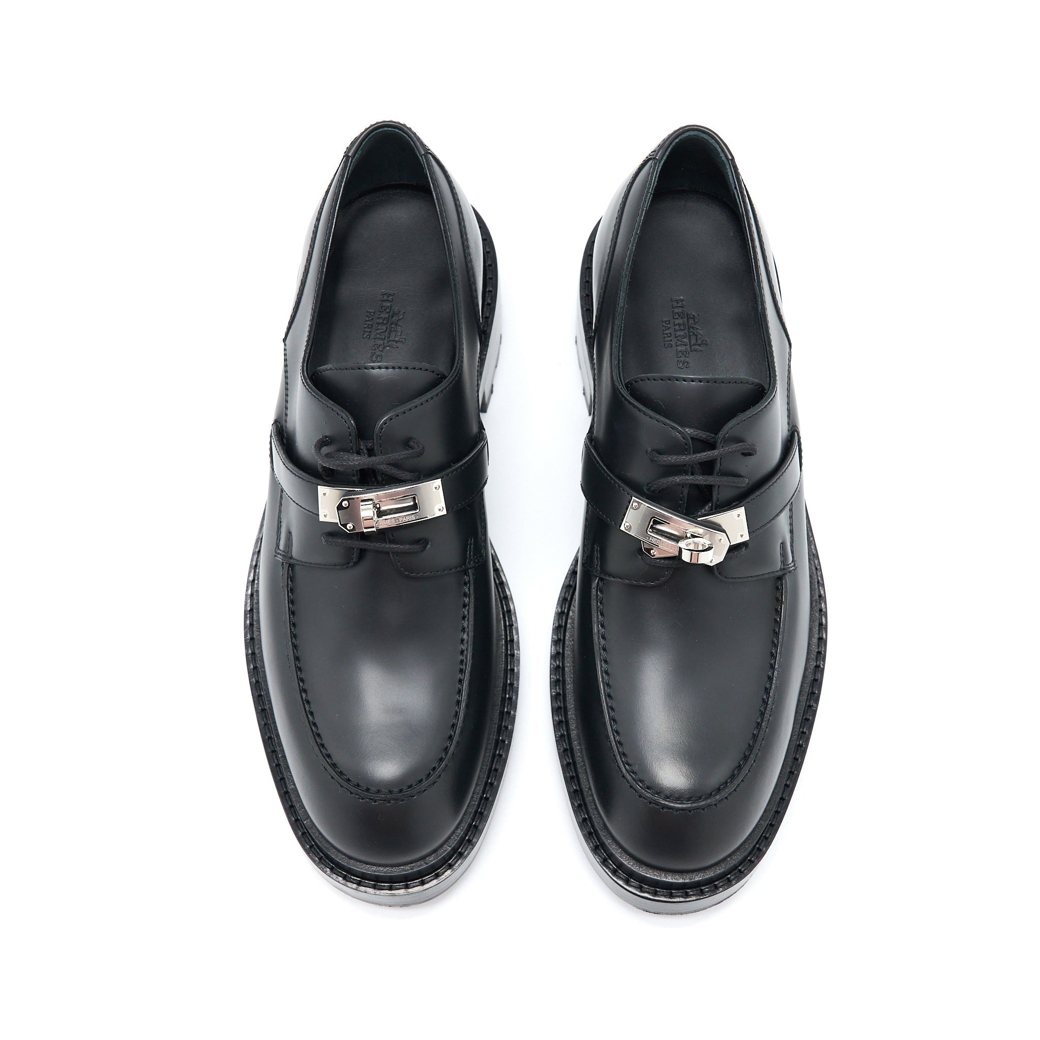 HERMES RICHELIEU DERBY FIRST LOAFER CALFSKIN GLACE BLACK SHW