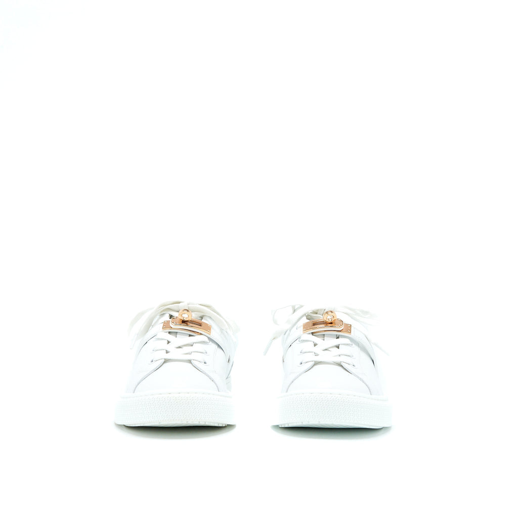 HERMES DAY SNEAKER WHITE ROSE GOLD BUCKLE