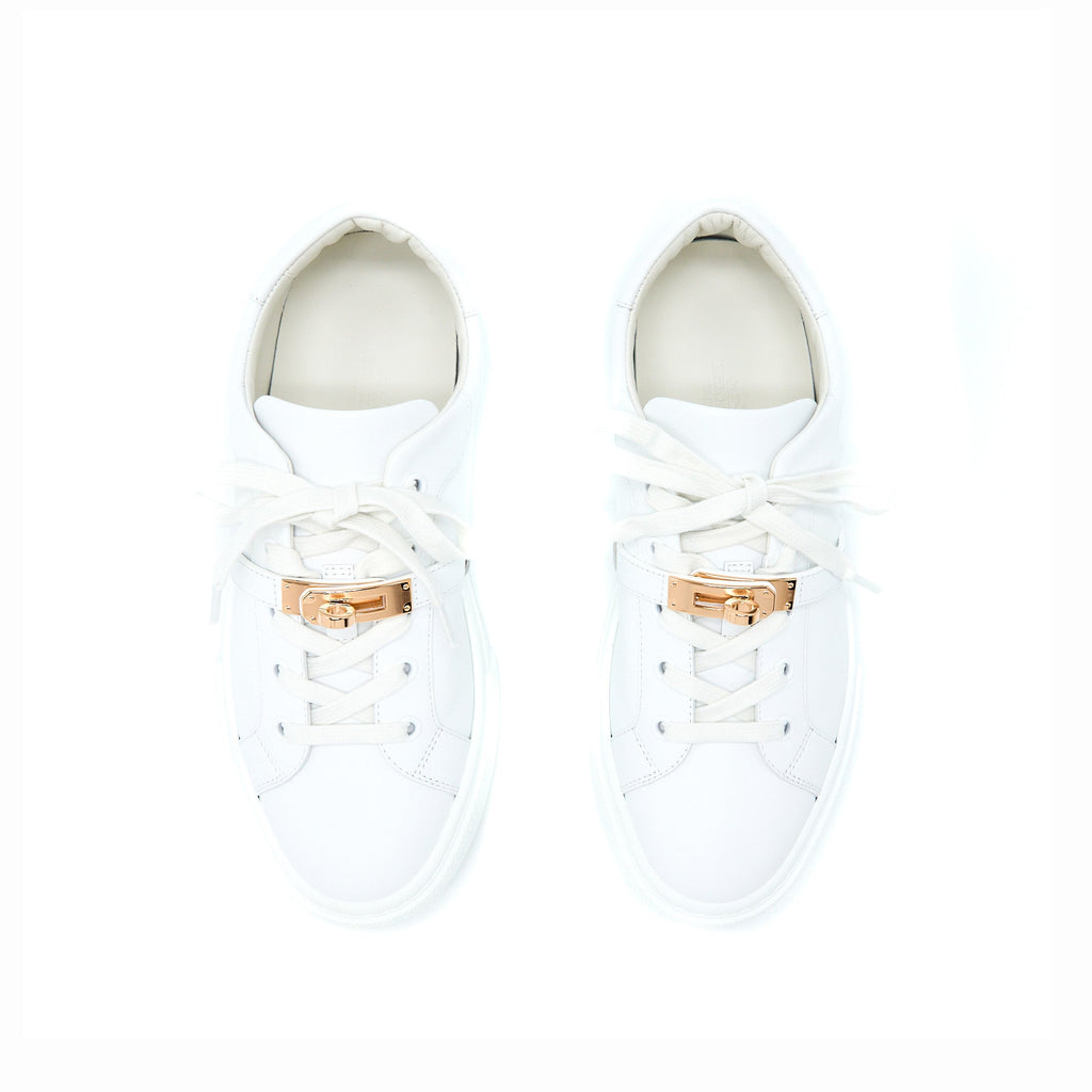 HERMES DAY SNEAKER WHITE ROSE GOLD BUCKLE