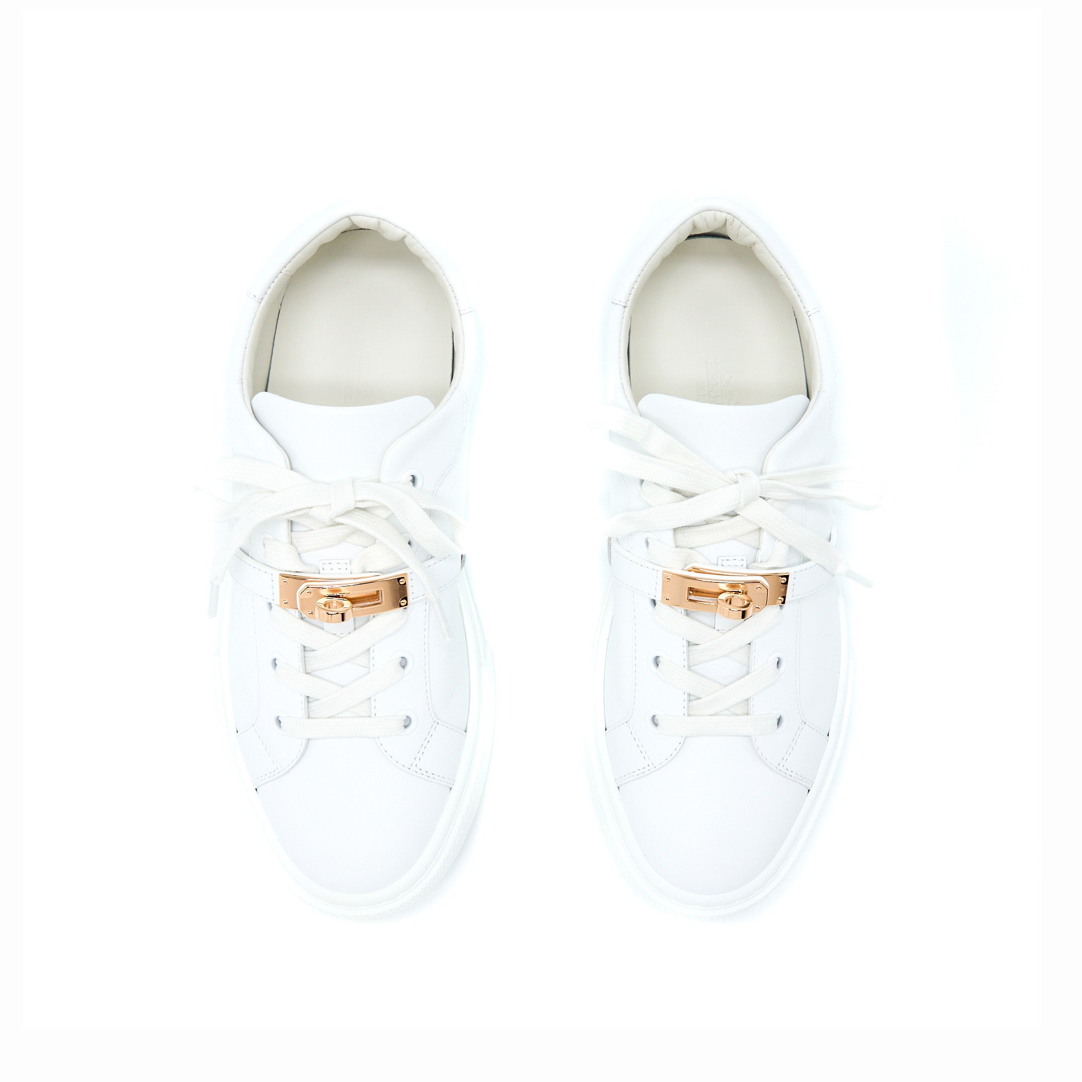 HERMES DAY SNEAKER WHITE ROSE GOLD BUCKLE