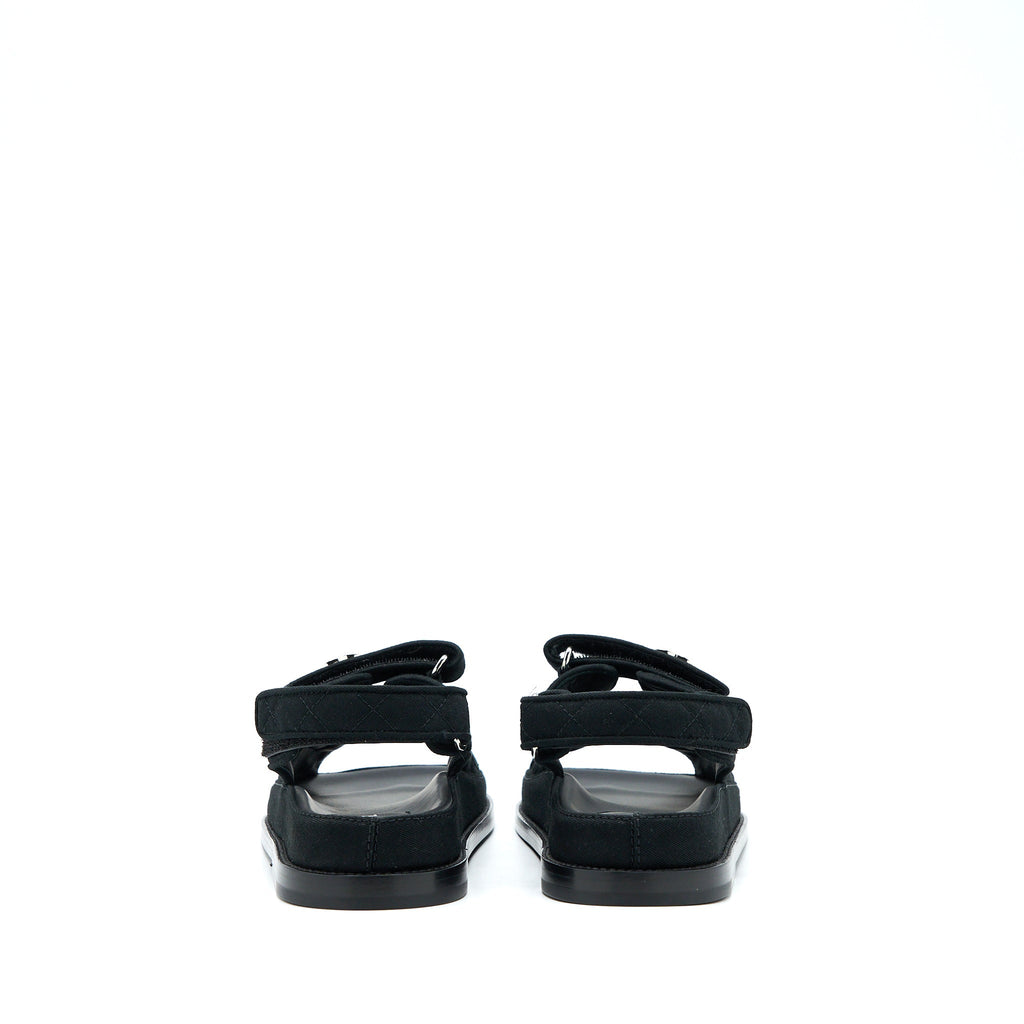 CHANEL DAD SANDALS CRYSTAL LOGO FABRIC BLACK