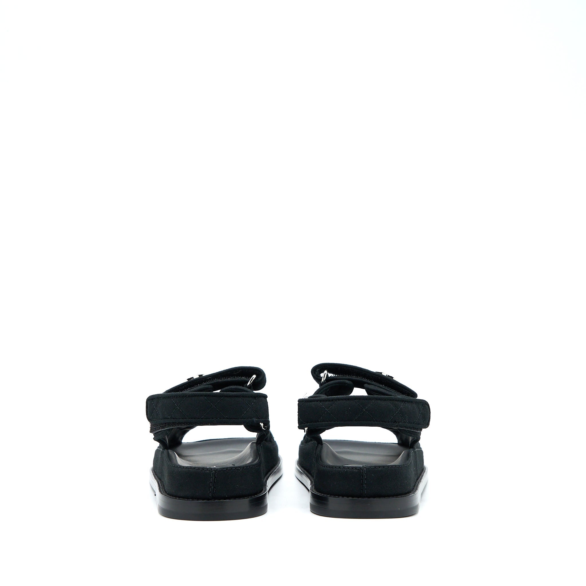 CHANEL DAD SANDALS CRYSTAL LOGO FABRIC BLACK