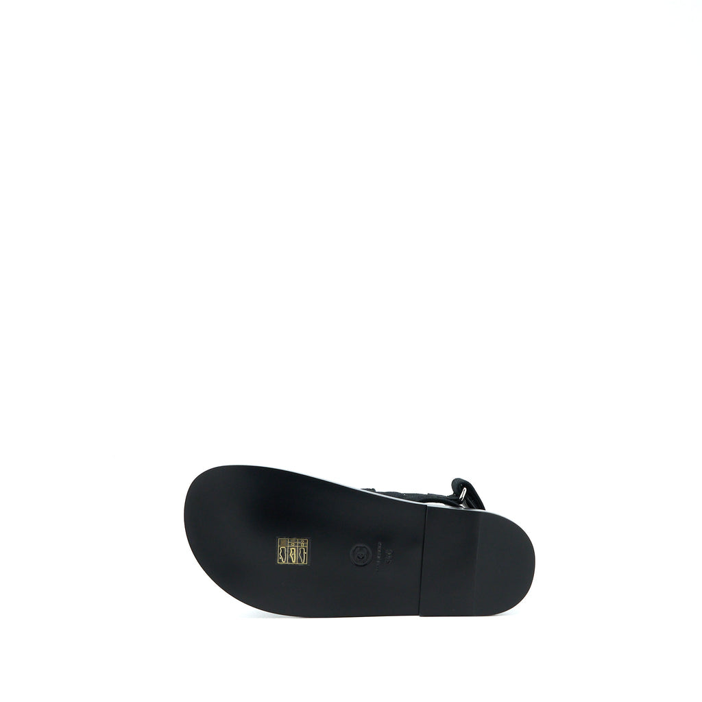 CHANEL DAD SANDALS CRYSTAL LOGO FABRIC BLACK