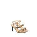 CHANEL LEATHER CHAINS HEEL SANDALS LAMBSKIN BEIGE/BLACK LGHW