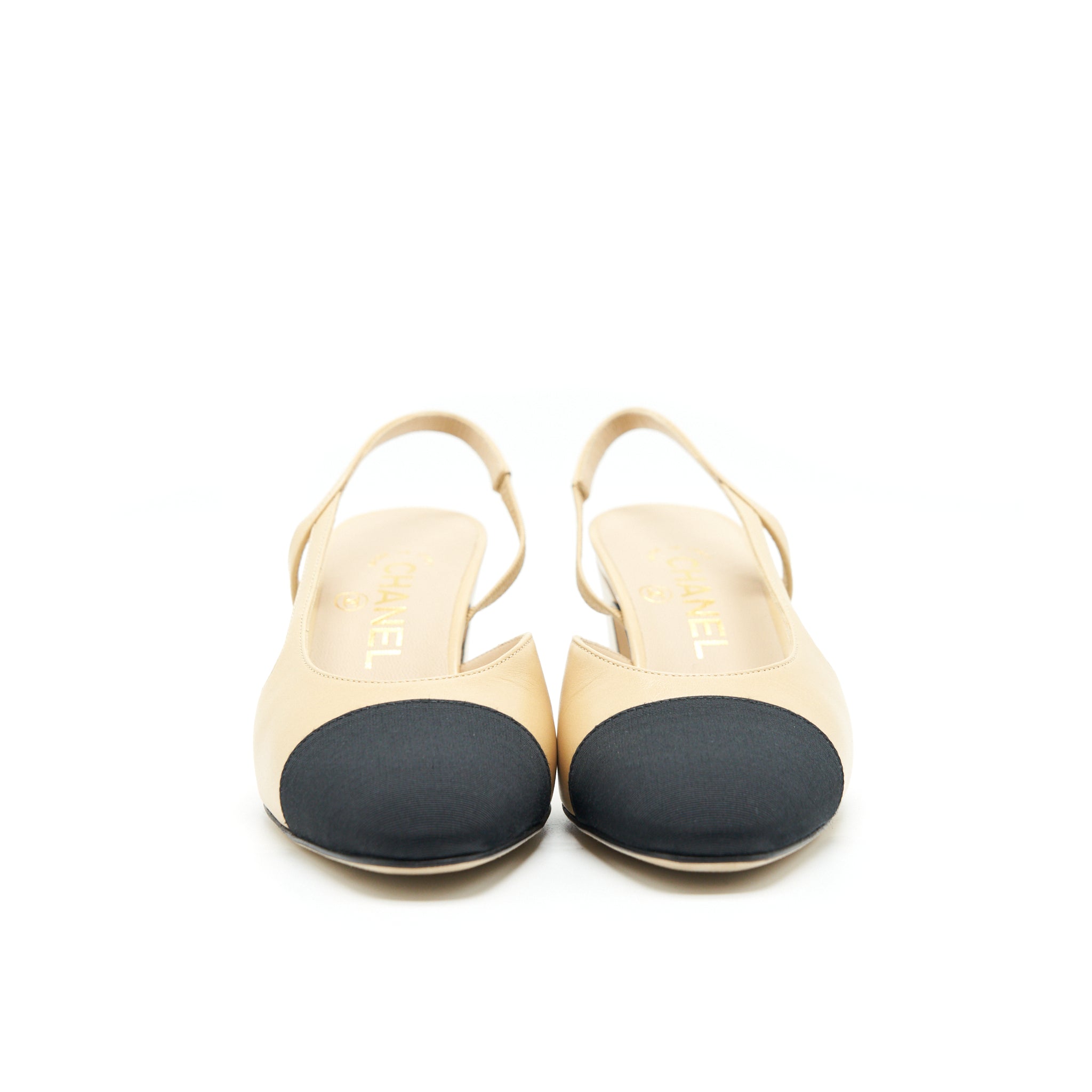 CHANEL SLING BACK BEIGE/ BLACK
