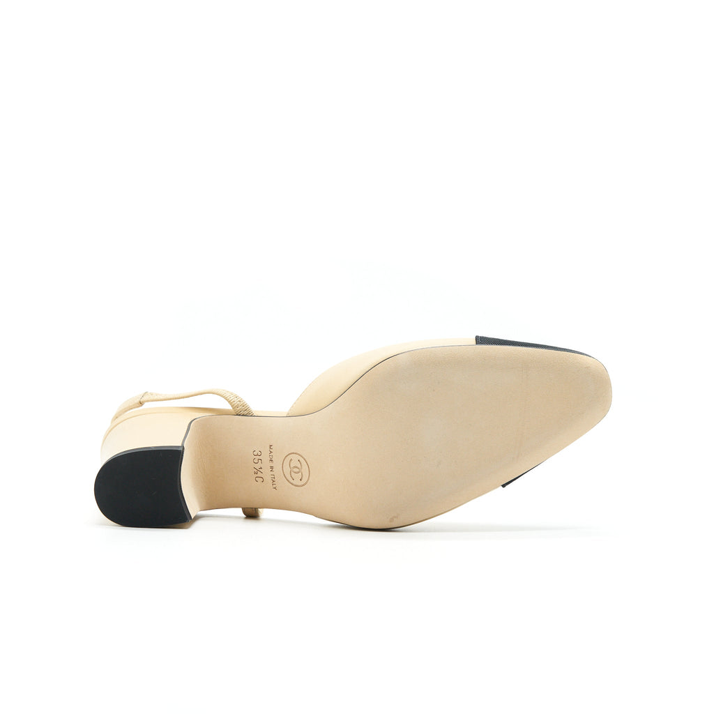 CHANEL SLING BACK BEIGE/ BLACK